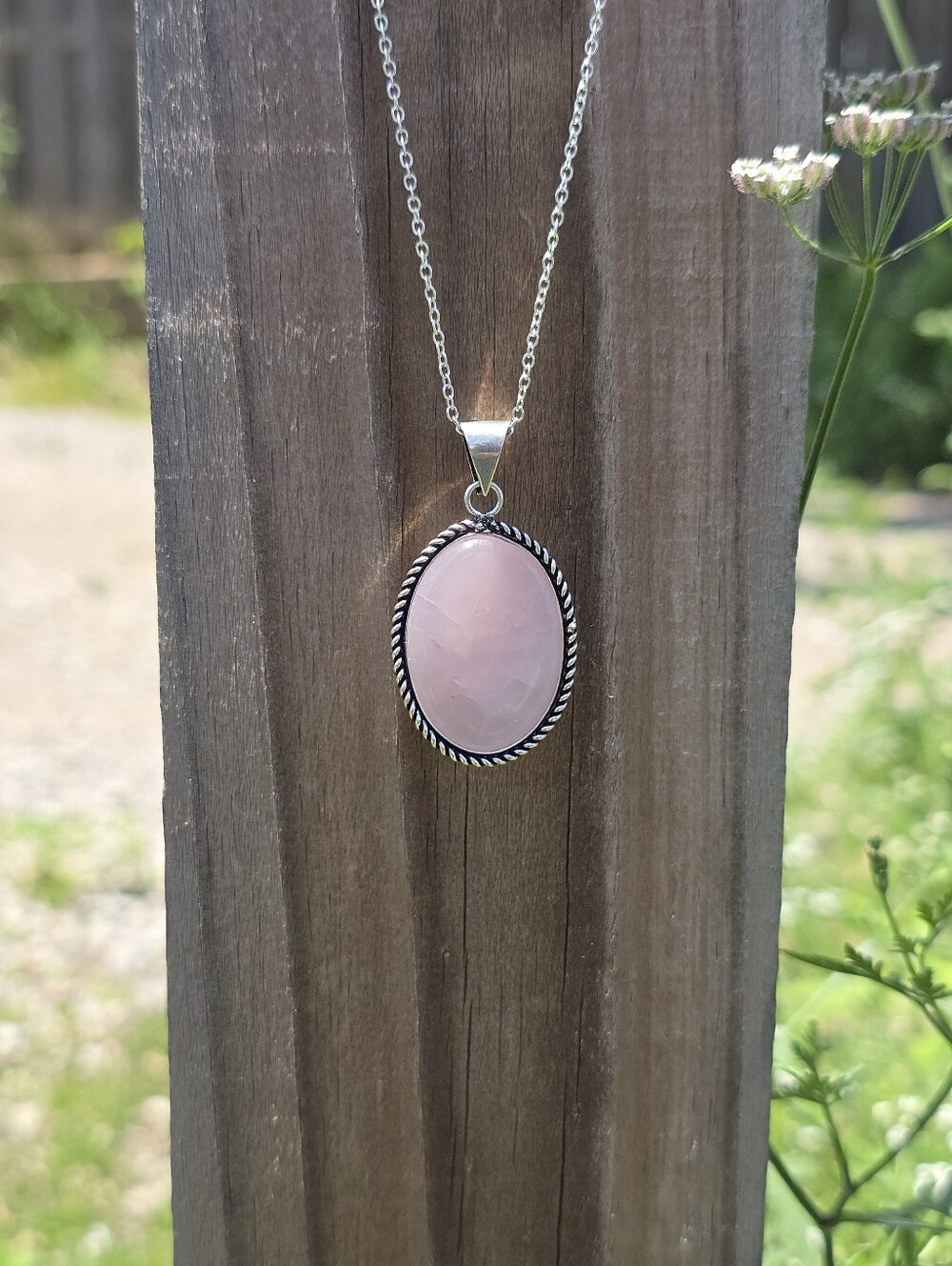 Vintage Rose Quartz Reversible Pendant Necklace | 925 Sterling Silver Pendant &